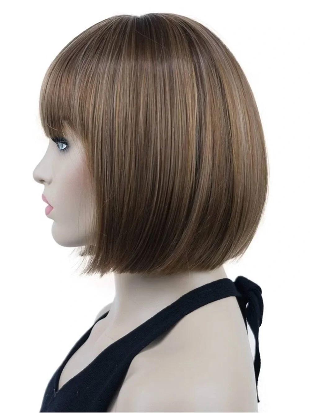 Women’s Short Straight 8” Bob Wig with Bangs Brown w/ Blonde Highlights NWT